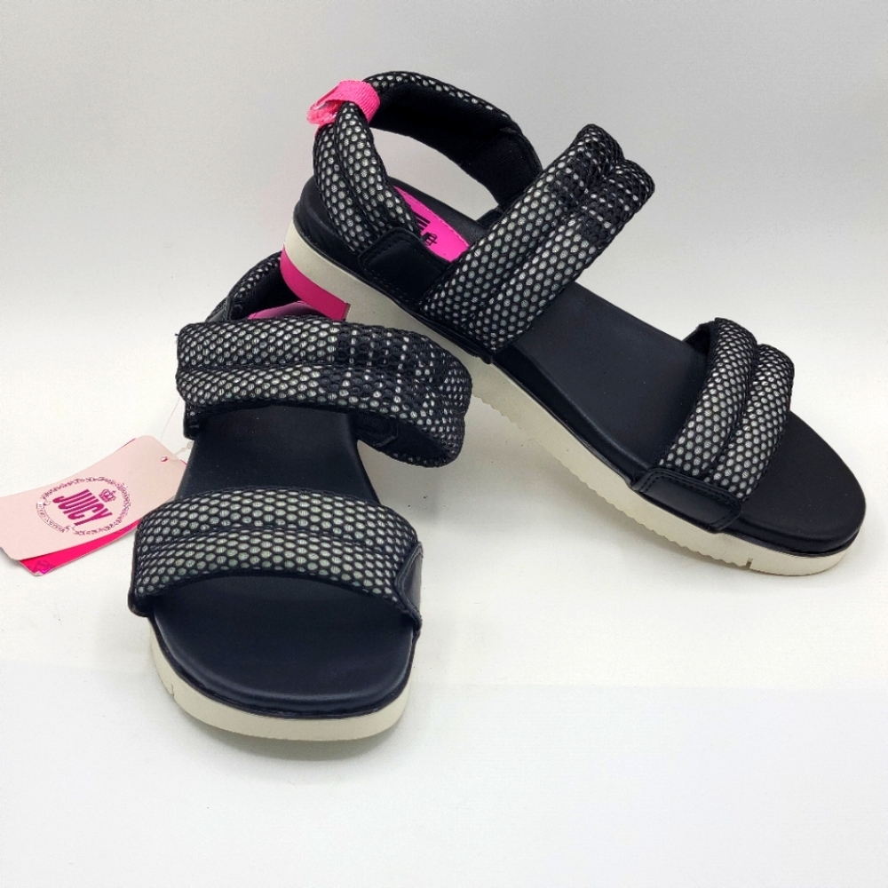 Juicy Couture Black and White Sandals with Pink Accents Size 11M. #1396